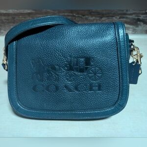 COACH C4058 Horse & Carriage Navy Blue Pebbled Leather Crossbody Saddle Bag